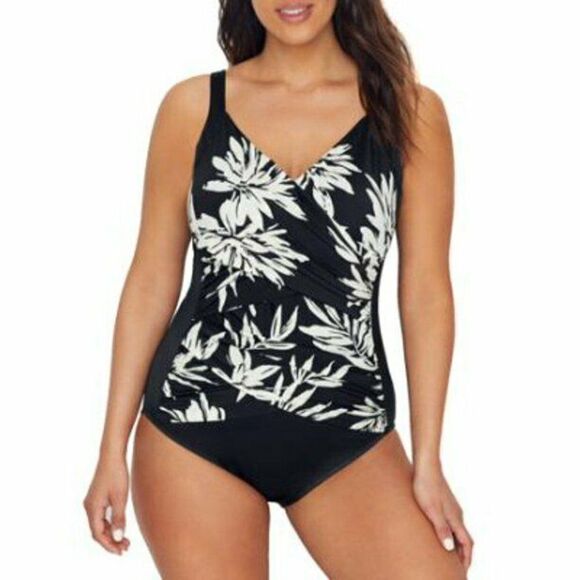 Trimshaper Women Black & White Photo Op Randi One-Piece Swimsuit Size 14 - Picture 2 of 9